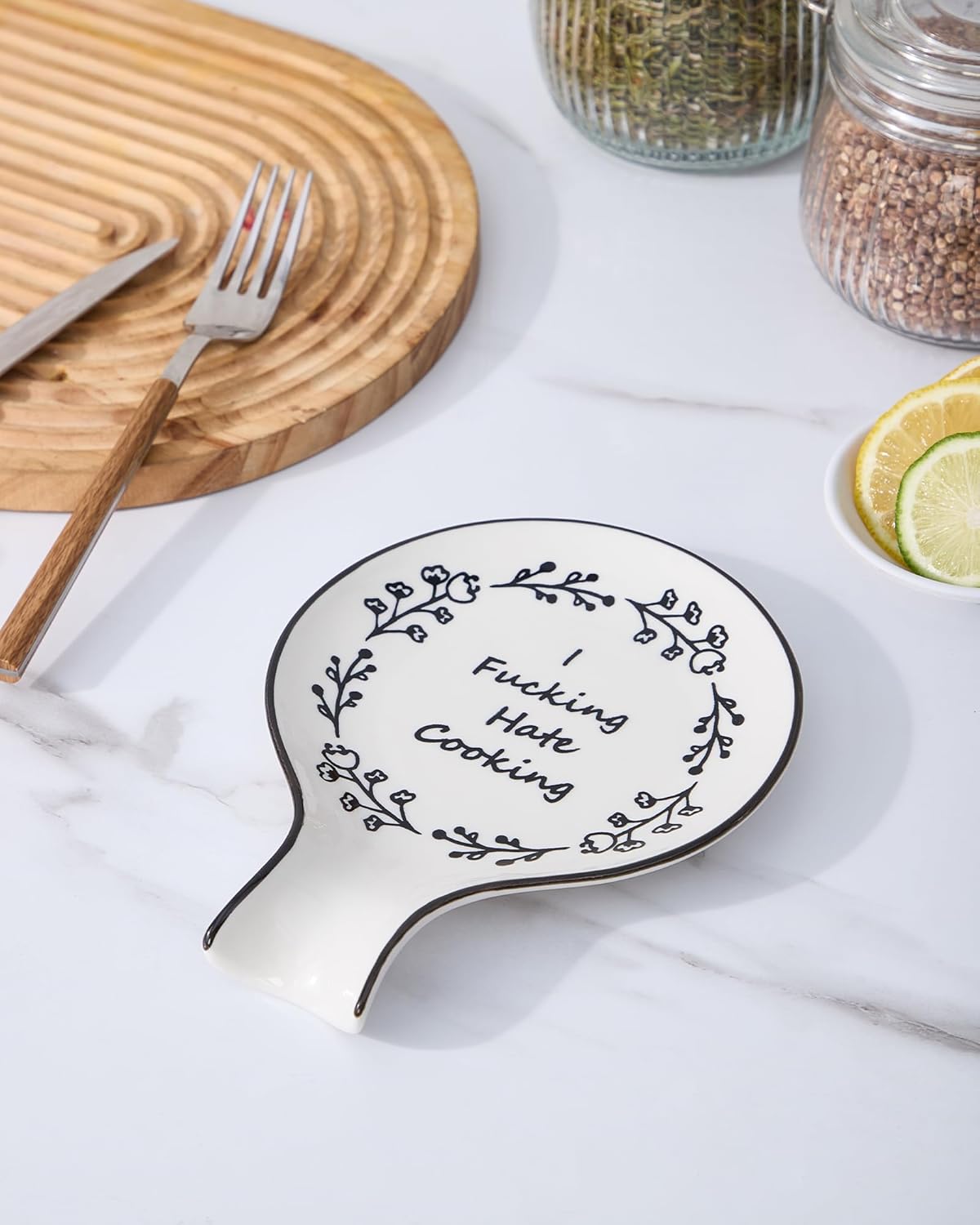 Ceramic Spoon Rest, Cute Spoon Holder for Stove Top and Kitchen Counter, Large Size Utensil Rest for Ladles, Modern Farmhouse Kitchen Decorative