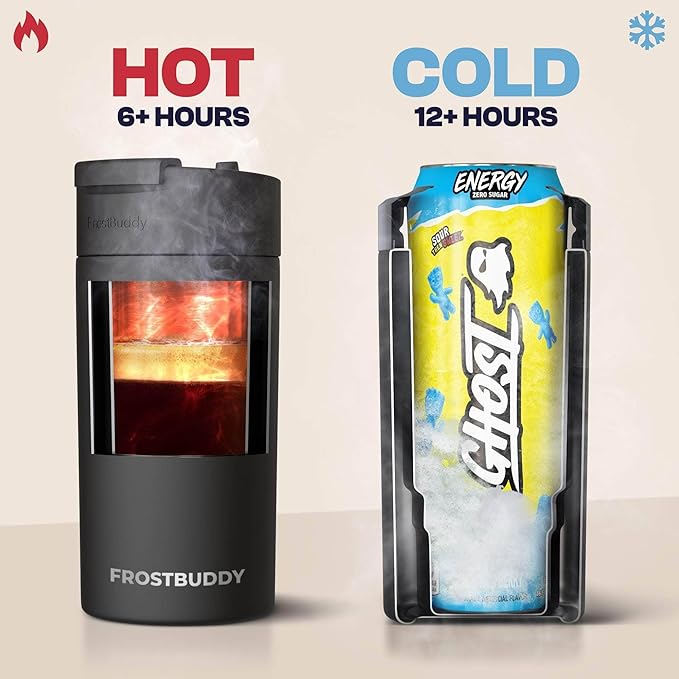 Frost Buddy Universal Buddy Can Cooler - Fits All - For Regular 12 & 16 oz or Slim-Size Bottles - Insulated Double-Walled Stainless Steel (Crimson)