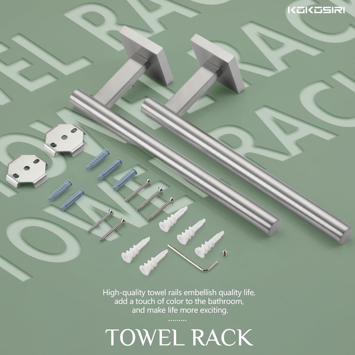 KOKOSIRI Bathroom Hand Towel Holder Brushed Nickel Bathroom Hardware, Suitable for Wall Mounted Towel Bar Screw in 2 Pack Stainless Steel, B3008BR-P2