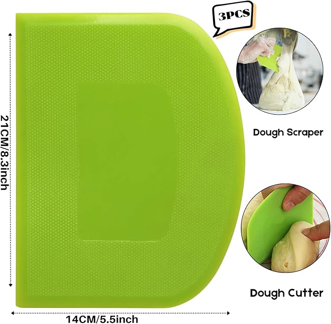 SURDOCA Dough Scraper Bench Scraper - 3P 8.3x5.5" Plastic Flexible Bowl Scraper, Sharp Edge & Angles Cake Scraper. Non-Slip Bakeware Decorating Tools Sculpting & Modeling Tools - Pure Pink