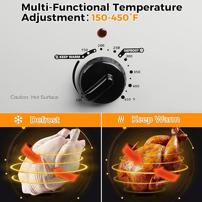 22 Quart Electric Roaster Oven with Visible & Self-Basting Lid, Large Turkey Roaster with Defrost Warm Function, Adjustable Temperature, Removable Pan Rack, Stainless Steel
