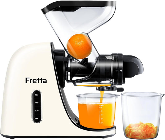 Cold Press Juicer, Masticating Slow Juicer, Fruit and Vegetable Juice Maker, Pressed Squeezer, BPA-Free,200W Quiet Motor with Wide Feeding Chute(Cream White)
