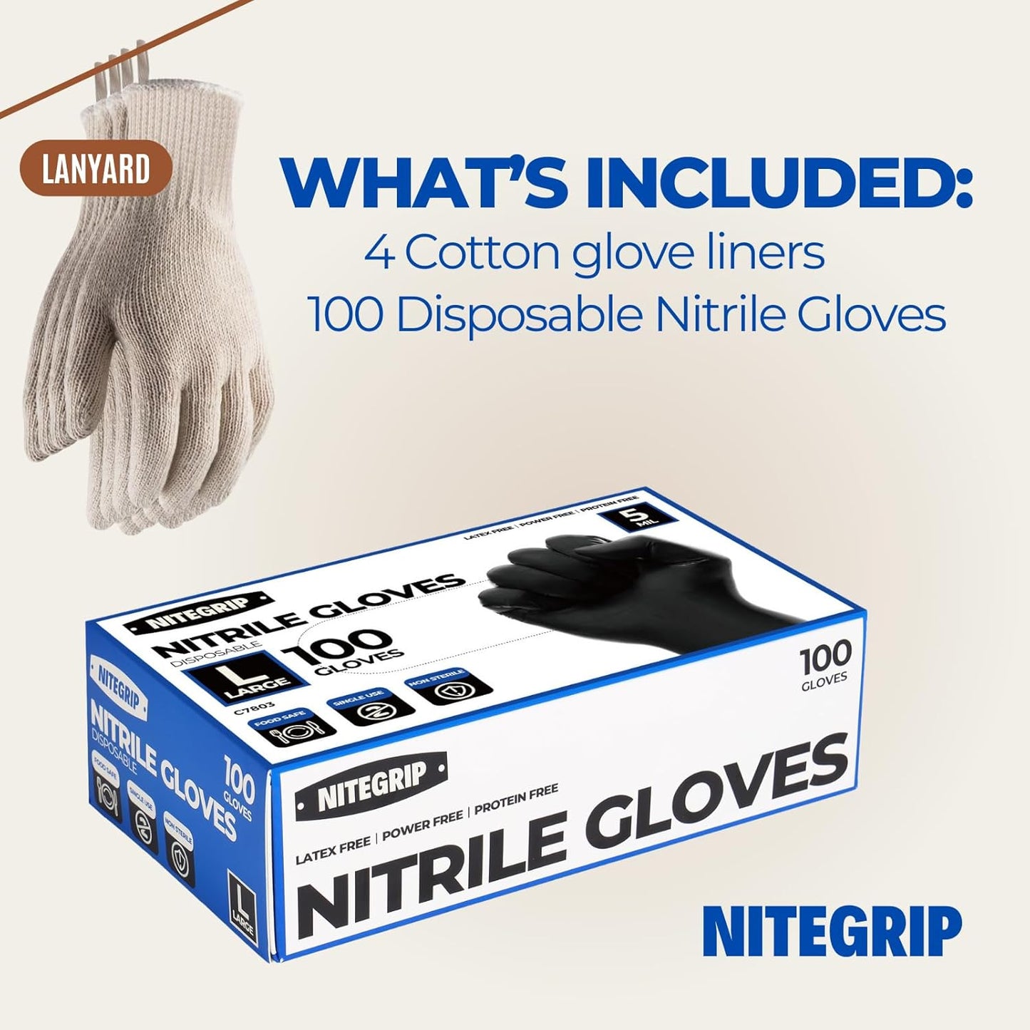 BBQ Gloves Set, 4 Reusable Cotton Glove Liners & 100 Disposable Nitrile Gloves, for Heat Resistant Cooking, Grilling Accessories, Food Prep & Smoker, Guantes de Barbacoa Nitrilo
