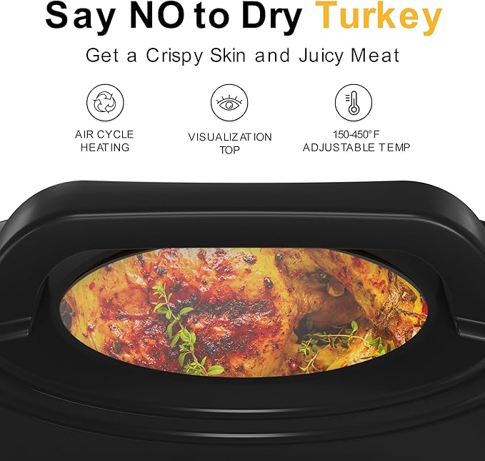 28 Quart Electric Roaster Oven with Visible & Self-Basting Lid, Large Turkey Roaster with Defrost Warm Function, Adjustable Temperature, Removable Pan Rack, Stainless Steel, Silver