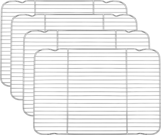 P&P CHEF Baking Cooling Rack Set for Cooking Roasting, 4-Piece Stainless Steel Wire Racks for Oven Use, Healthy & Dishwasher Safe, Rectangle, 16.6 Inch