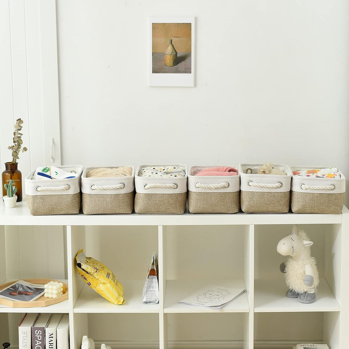Small Storage Baskets for shelves,Fabric Storage Baskets for closet,rectangular Collapsible baskets for organizing clothes,books,gifts