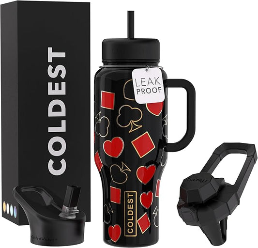 Coldest Tumbler with Handle and Straw - 100% Leak Proof Insulated Tumbler with Lid and Straw (3 Lids) - Stainless Steel Tumblers for Women & Men - Cup Holder Friendly Base, 36 oz (All in)