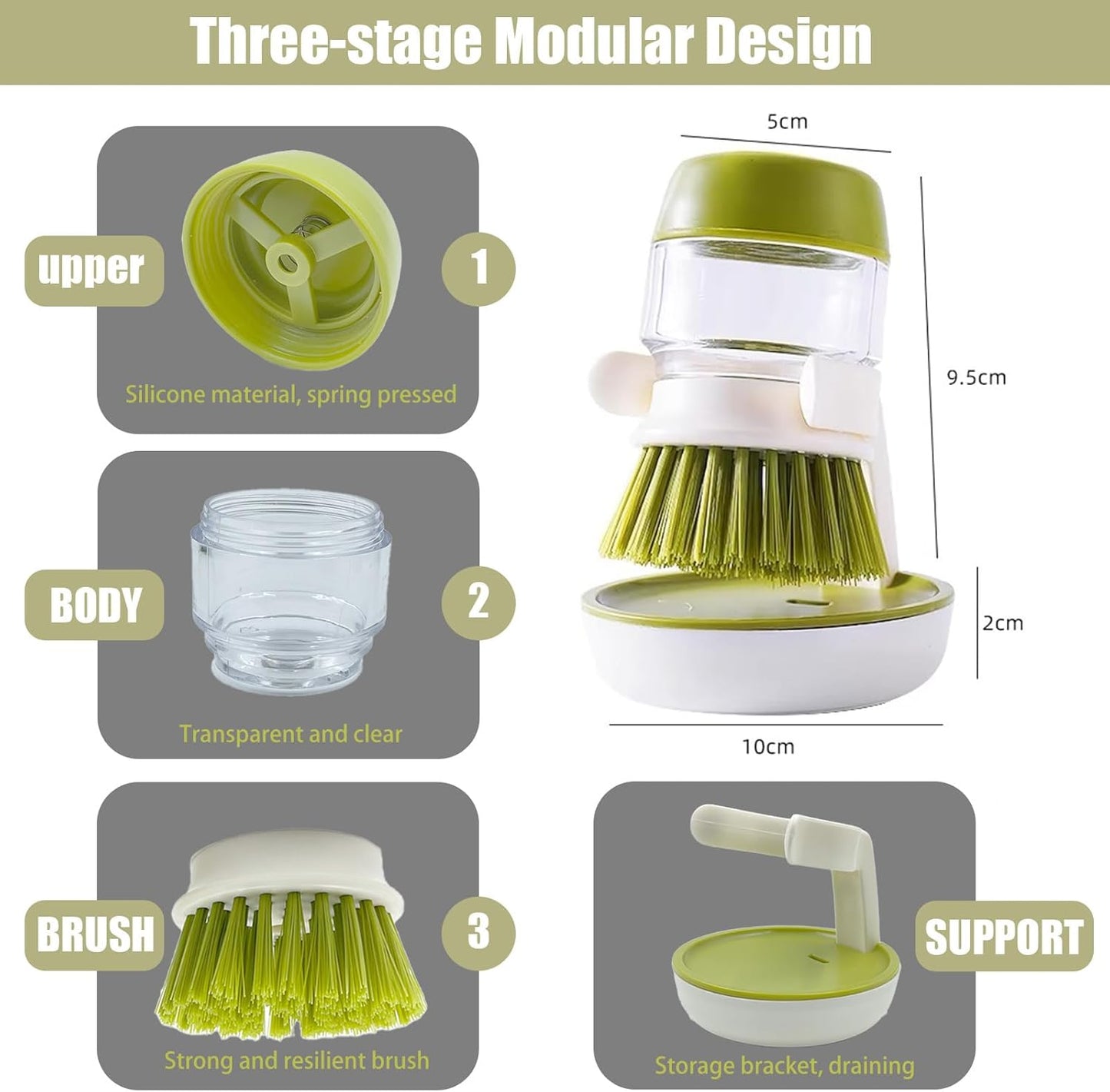 Palm Brush Refills, Dish Brush Replacement Head, 4 Pack