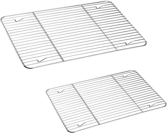 TeamFar Cooling Rack, Baking Roasting Rack Stainless Steel for Baking Sheet Oven Pan, Healthy & Rust Free, Mirror Finish & Dishwasher Safe - Set of 2(15 inch & 11 inch)