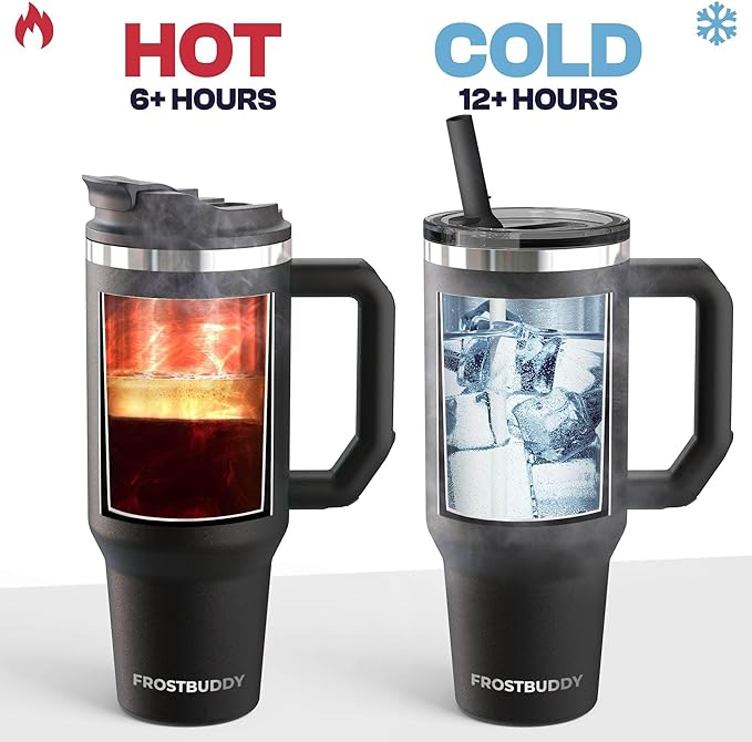 Frost Buddy Thicc Buddy - 40 oz Stainless Steel Vacuum Insulated Tumbler with Lid and Straw for Water - Travel Mug Cupholder Friendly - Gifts for Women Men Him Her (Dark Night)