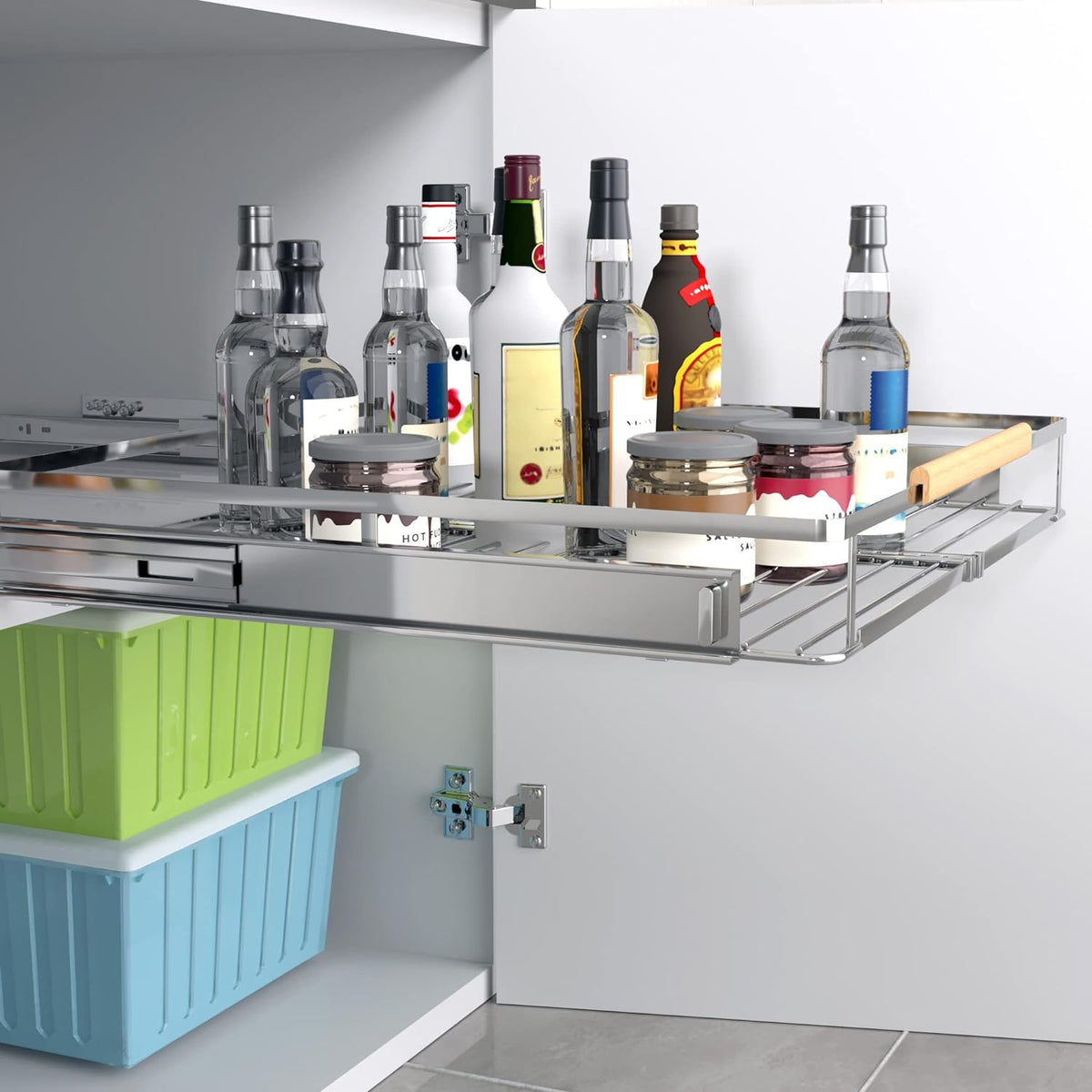 2Pack Expandable Pull Out Cabinet Organizer,11.8~18"W x 17"D Heavy Duty Slide Out Shelves Adjustable Height Cabinet Pull Out Shelves,Expandable Width Spice Rack Organizer for Kitchen Cabinet