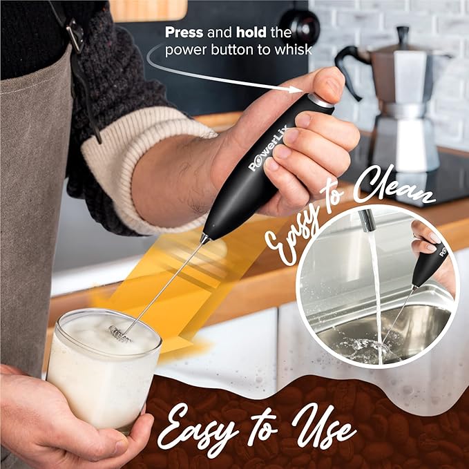 PowerLix Powerful Handheld Milk Frother With Stand Battery Operated Foam Maker Frother Wand For Coffee (A Black) (No stand Matte Black)