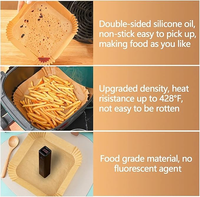 Large Air Fryer Disposable Paper Liners Nonstick 23cm Oven Airfryer Parchment Baking Paper ，Compatible For Ninja，Compatible For COSORI ，Grill Cooking Basket(20cm round,50PC)