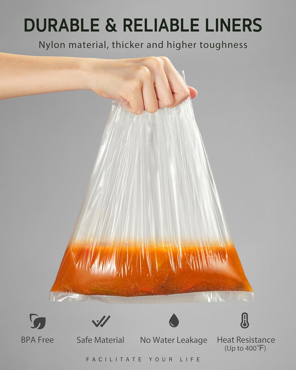 Syntus Slow Cooker Liners, 60 Count Cooking Bags Large Size Disposable Pot Liners Plastic Bags, Fit 3QT to 8QT for Slow Cooker Cooking Trays, 13"x 21", 60 Liners