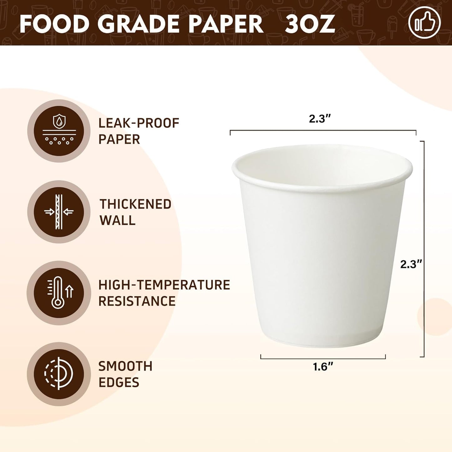 YEEHAW 3 oz 100 Pack Disposable Paper Coffee Bathroom Cups, Small White Mouthwash Cup for Bathroom
