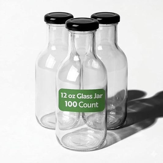 Restaurantware Pack Of 100 Glass Bottles 12 Oz Twist Lock Lid Small Bottles With Lids, Glass Bottle with Lids Durable Hot and Cold Friendly Clear Bottle for Storage, BPA-Free Mini Containers With Caps