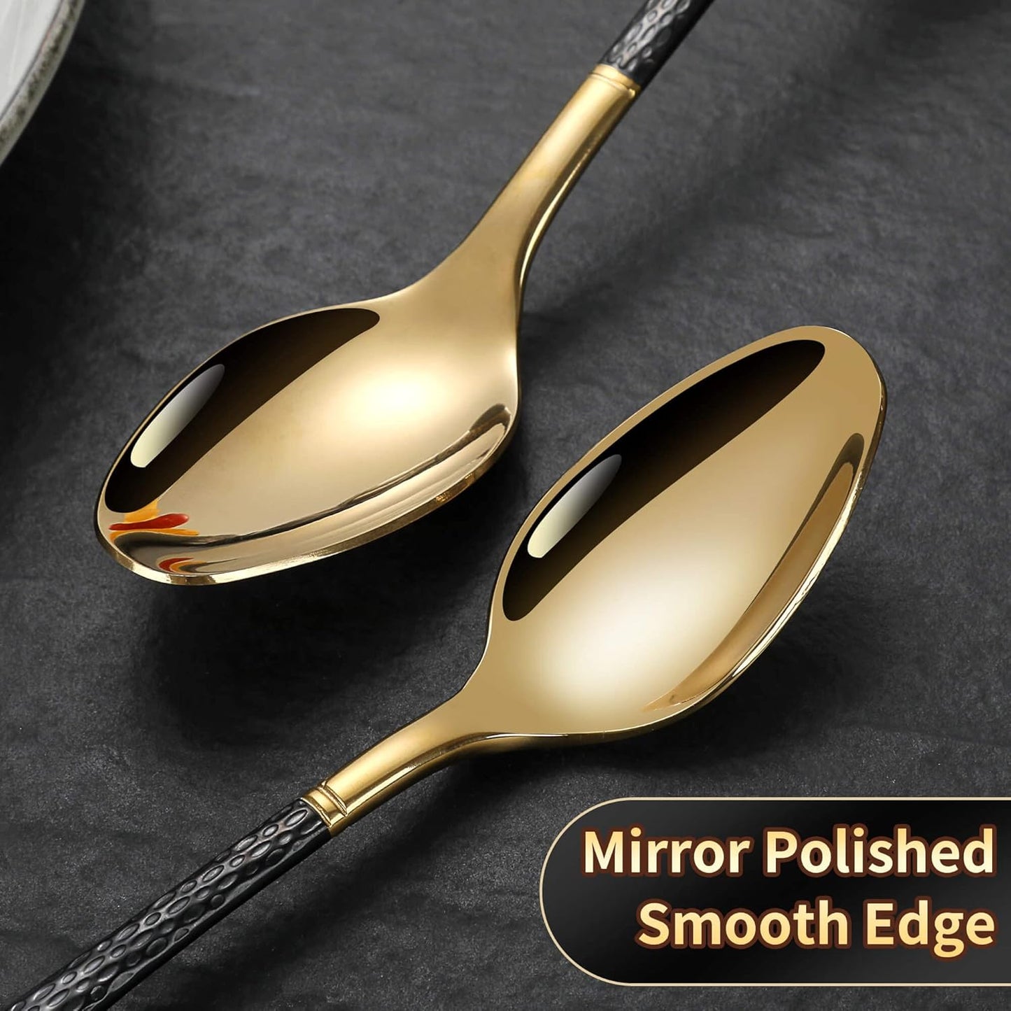 Hammered Black Gold Silverware Set for 8,Stainless Steel 40-Piece Modern Cutlery Set,Mirror Polished Heavy Duty Flatware Set Utensil Set,Knives Spoons and Forks Set,Dishwasher Safe