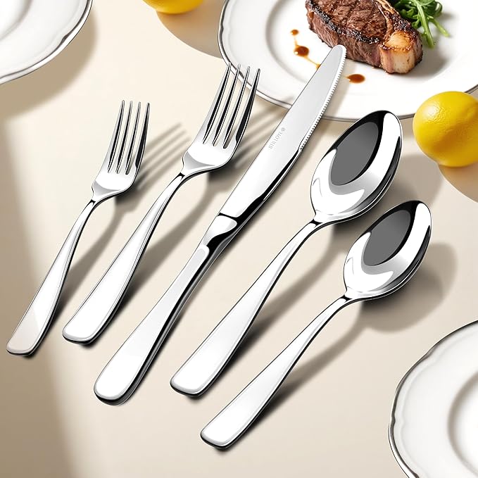 Silverware Set for 8, 40 Piece 18/10 Stainless Steel Flatware Utensils Cutlery Set, Mirror Polished knives Forks and Spoons Silverware Sets for Dinner,Wedding,Festival Gift,Dishwasher Safe,Rust Proof
