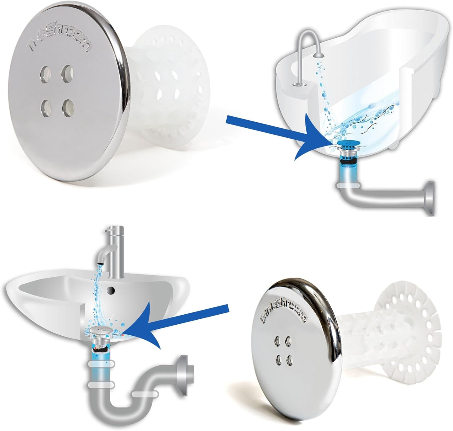 TubShroom and SinkShroom Drain Protectors Hair Catchers for Bathtubs and Sinks, Chrome