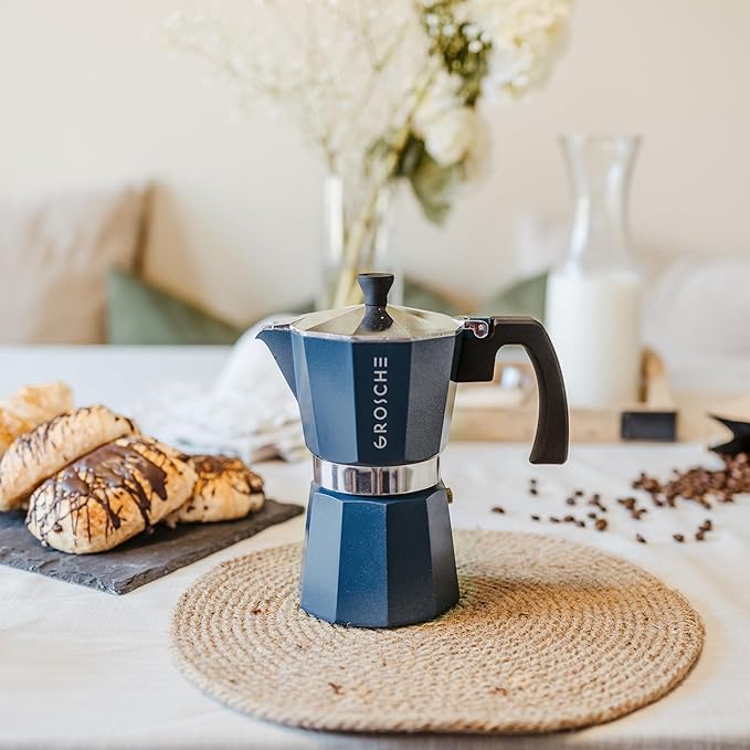 GROSCHE Milano Stovetop Espresso Maker Moka Pot 9 Espresso Cup, 15.2 oz, Blue. Stove top Coffee Maker Moka Italian Espresso greca Coffee Maker Brewer Percolator