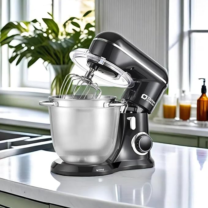 Kitchen in the box Stand Mixer, 5QT Two bowls Electric Food Mixer, 10 Speeds 3-IN-1 Kitchen Mixer for Daily Use with Egg Whisk,Dough Hook,Flat Beater (Black, 5QT)