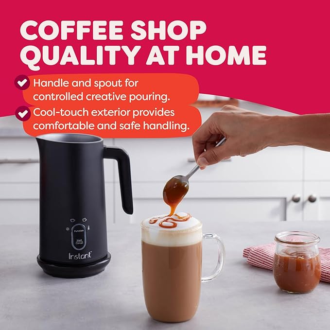 Instant Pot Milk Frother, 4-in-1 Electric Milk Steamer, 10oz/295ml Automatic Hot and Cold Foam Maker and Milk Warmer for Latte, Cappuccinos, Macchiato, From the Makers of Instant 500W, Black