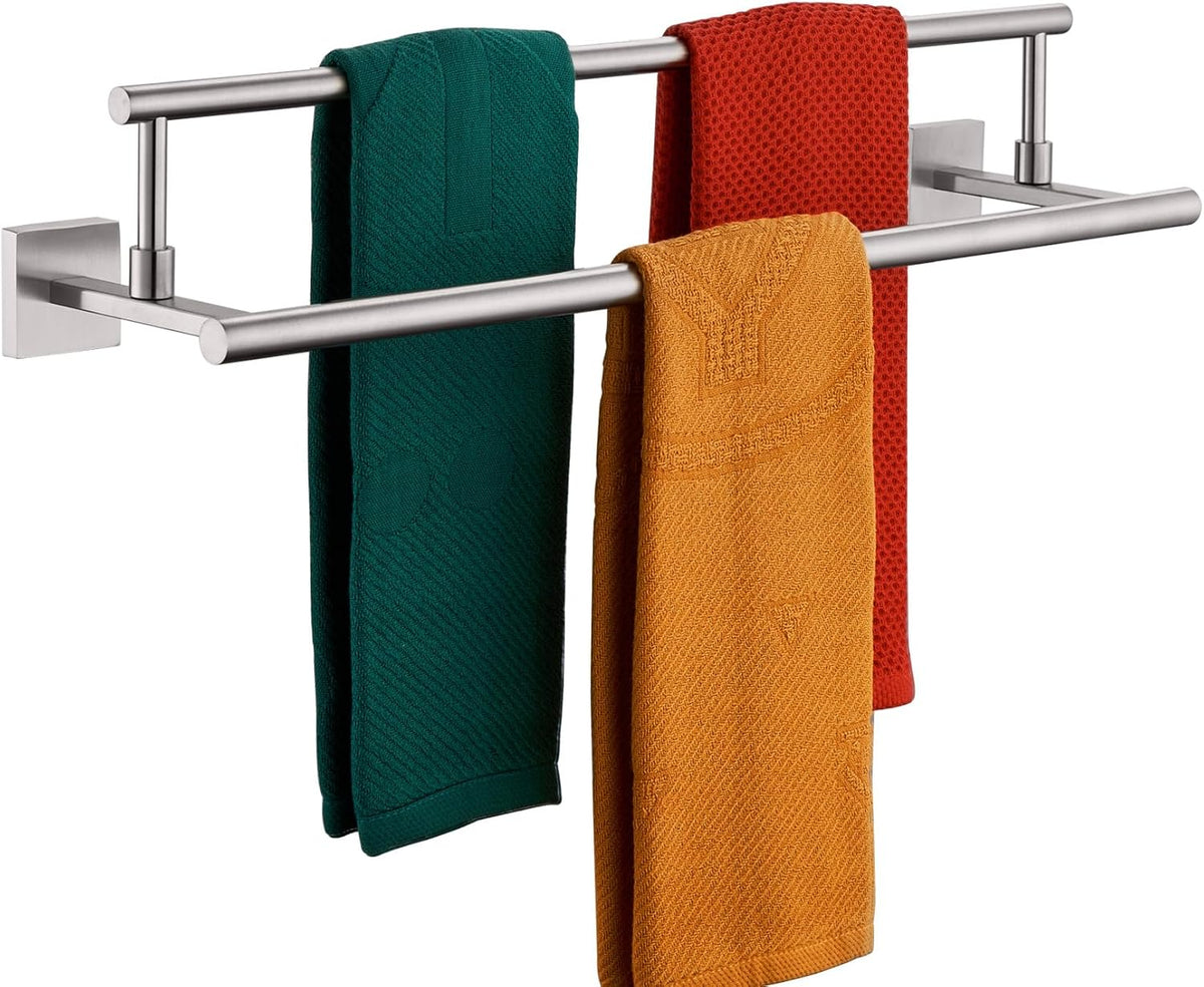 KOKOSIRI Bath Towel Holders Brushed Nickel Bathroom Rack 24-Inch Double Towel Bars Rails for Garage Kitchen Stainless Steel B5009BR-L24