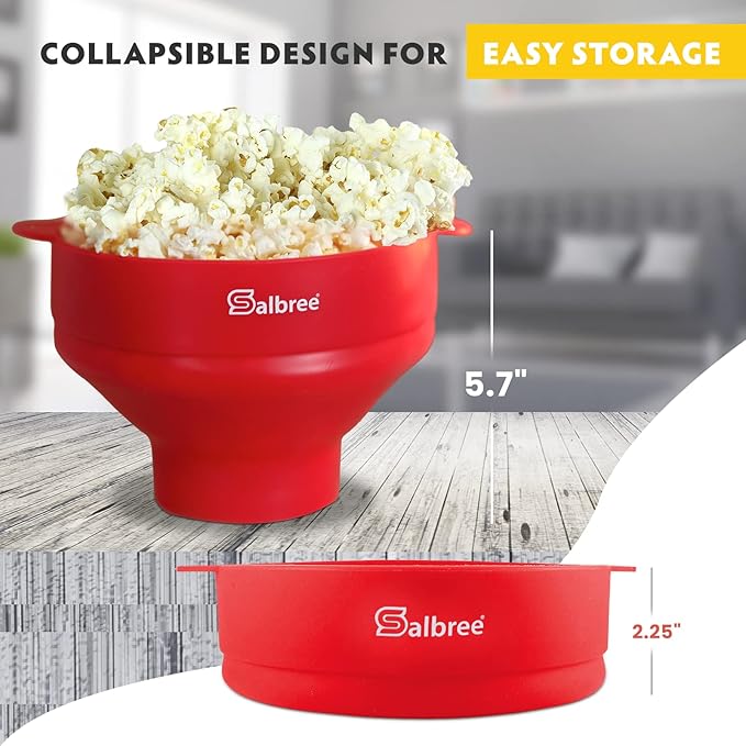 The Original Salbree Collapsible Silicone Microwave Popcorn Popper Maker Machine, Microwavable Bowl Holds 16 Cups, Uses Hot Air and Oil Always Optional - The Most Colors Available (Clear Purple)