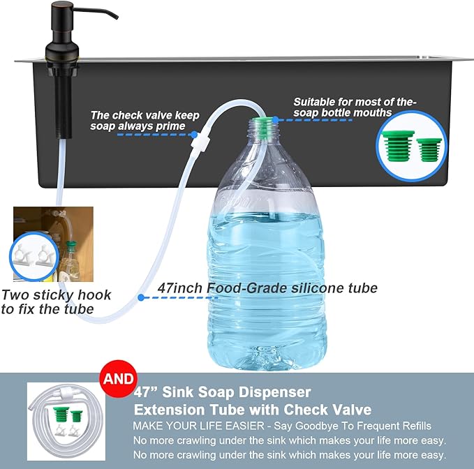 Soap Dispenser for Kitchen Sink, Kitchen Hand Soap Dispenser Pump Oil Rubbed Bronze, Countertop Soap Dispenser Pump with 47" Extension Tube kit, Built in Refill from The Top+17 OZ Bottle