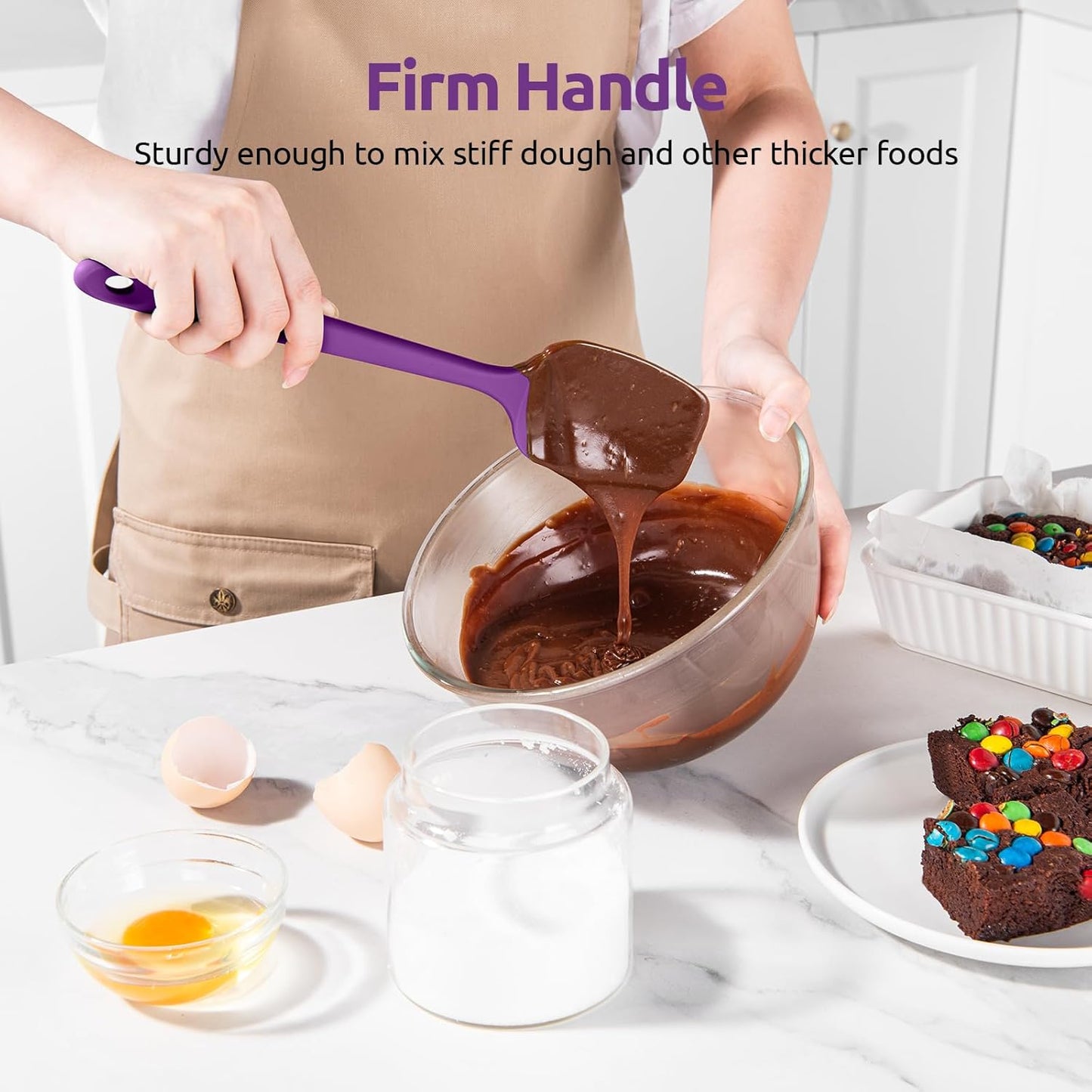 U-Taste Silicone Spoon Spatula Set: 480ºF Heat Resistant Food Grade Flexible Rubber Spoonula, Nonstick Cooking Mixing Scooping Kitchen Baking Scraper Utensils Set of 3 for Pan, Pot, Bowl (Purple)