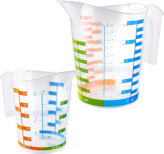 Tribello Measuring Cup Set 1 Cup and 1 Quart Plastic, With Easy To Read Measurements - BPA Free - 16oz & 32oz Liquid Measuring Cup - Spout Top for Pouring