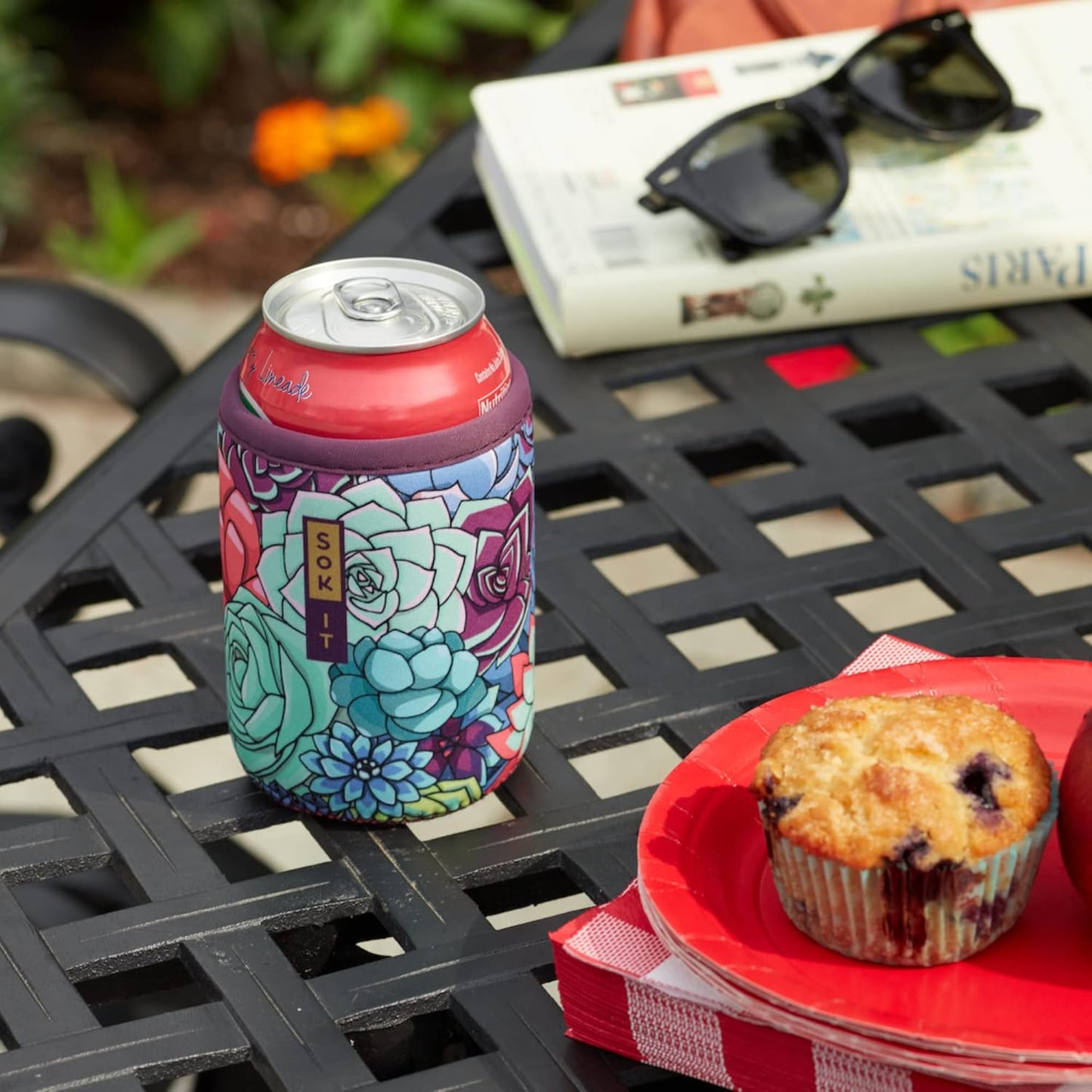 Sok It CanSok Sleeve for Beer & Soda Insulated Neoprene Cover (Floral Burst, 12oz Slim Can Sleeve)