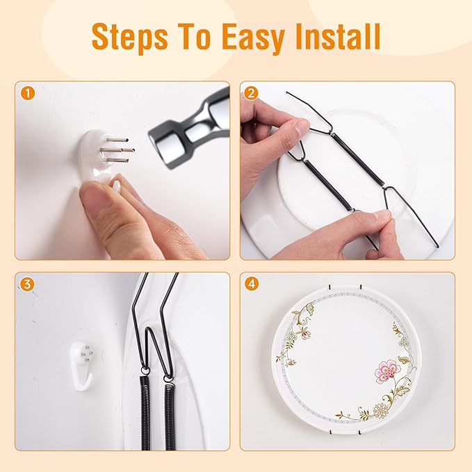 3 Pack Plate Hangers for The Wall, Suitable for 9-11 inch Art Plate, Stainless Steel Invisible Heavy Duty Wire Plate Holder with Wall Hooks, Plate Hangers for Displaying Plates, Platter, Dish, Black
