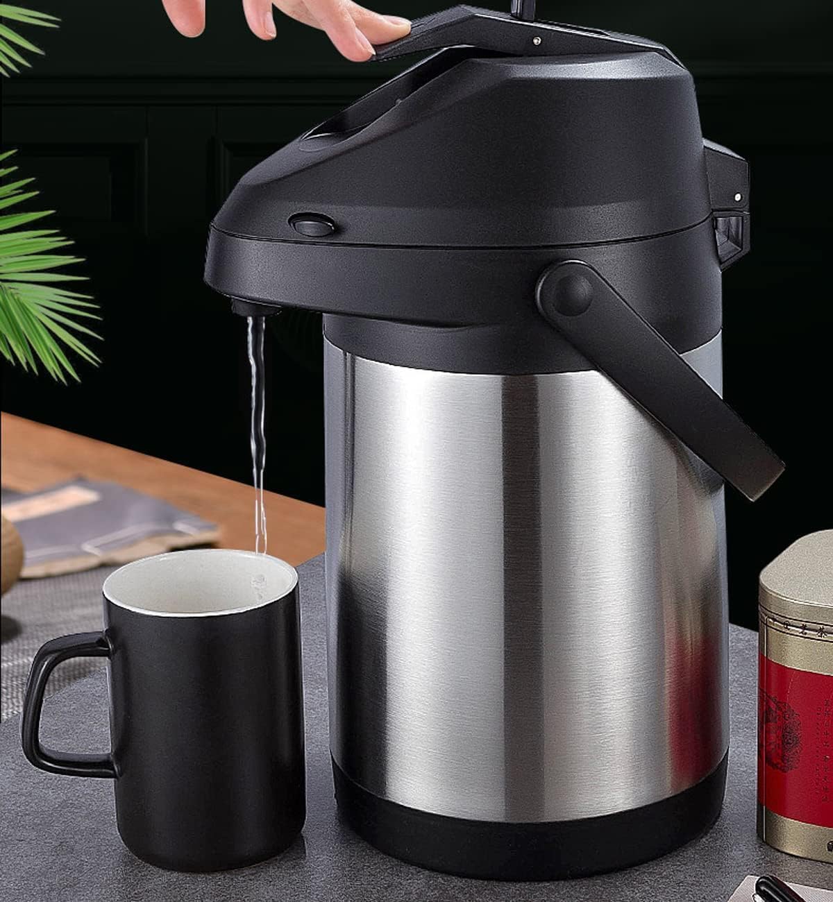 135 oz&4L Airpot Coffee Carafe Thermal for Keeping Hot,Airpot Thermal Coffee Dispenser with Pump,Double Walled Vacuum Insulated 304 Stainless Steel Beverage Dispenser Lever Action for Hot/Cold