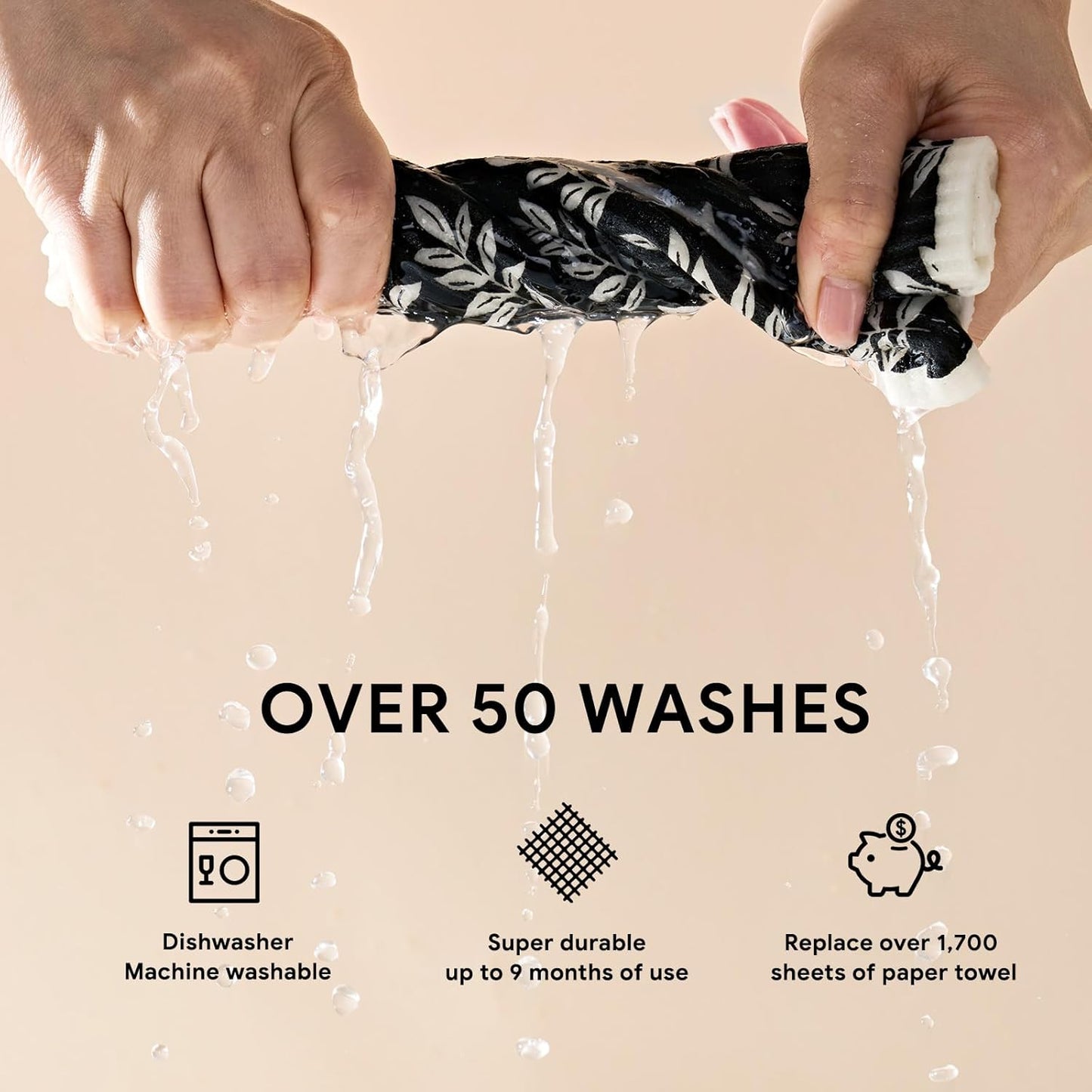 RECYCO Swedish Dishcloths for Kitchen | 4 Pack Oversized Washable Dish Rags | Large Cellulose Reusable Cleaning Paper Towels | Absorbent Counter Dish Cloth Sponge XL Kitchen Wipes, 12" L x 10" W