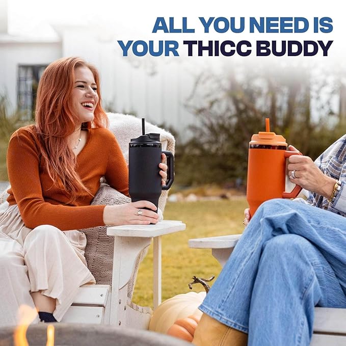 Frost Buddy Thicc Buddy - 30 oz Stainless Steel Vacuum Insulated Tumbler with Lid and Straw for Water - Travel Mug Cupholder Friendly - Gifts for Women Men Him Her (Dark Night)
