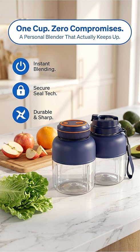 Portable Wireless Juicer Cup - 44 oz Cordless Blender with 38-Blade 18000 RPM High-Speed Motor, USB-C Rechargeable Personal Smoothie Maker for Gym, Travel, and Outdoors (Single Cup-White,44oz)