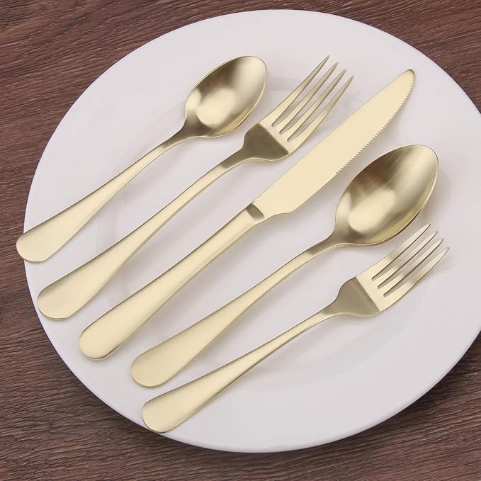 Matte champagne Silverware Set, 20-Piece Stainless Steel Flatware Set, Kitchen Utensil Set Service for 4, Tableware Cutlery Set for Home and Restaurant, Satin Finish, Dishwasher Safe