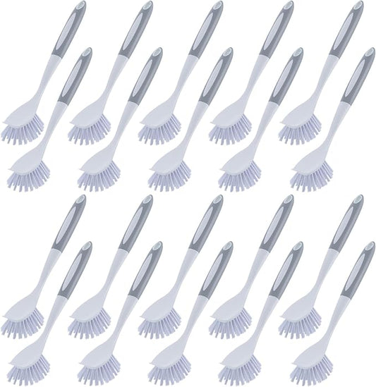 Hsei 20 Pcs Gray Kitchen Scrub Dish Brush Bulk with 11 Inch Handle Cleaning Dish Scrubber with Stiff Bristles Washing Scrub Brushes for Housekeeping for Pots and Pans, Kitchen Sink