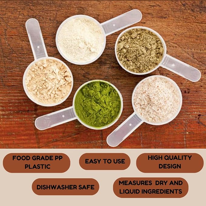 Plastic Measuring Scoop, (50 cc | 10 tsp | 3.33 Tbsp | 50 mL) Long Handle Spoons for Powders, Granules, Coffee, Pet Food, Baking Supplies, Protein and Other Dry Goods, BPA Free (Set of 10)