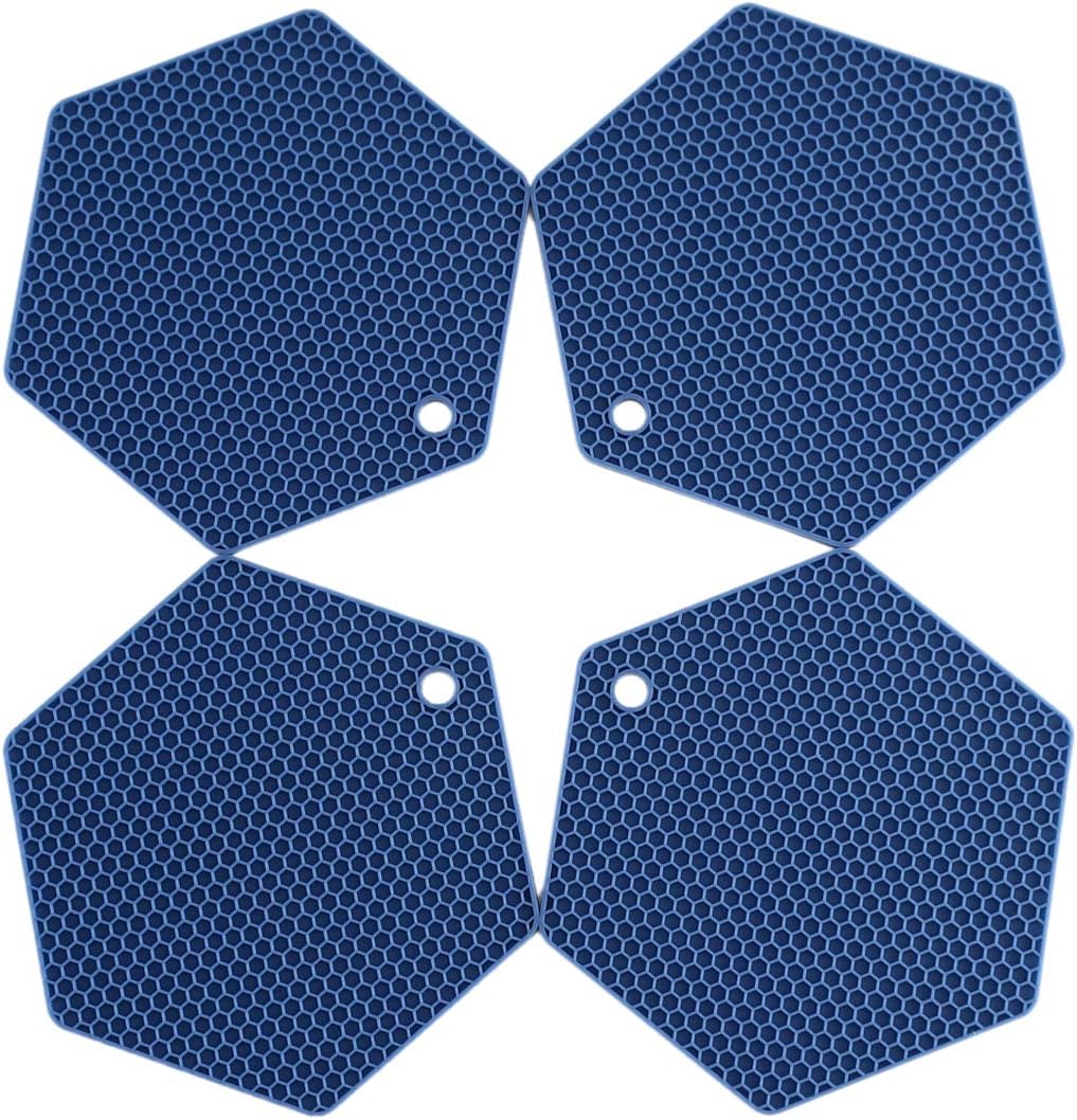 4 Packed Silicone Trivet Mats - DIY Different Size Dish Drying Mat, Hot Pot Holder for Pots & Pans, Non-Slip & Heat Resistant Kitchen Hot Pads for Countertops & Table, Navy Blue