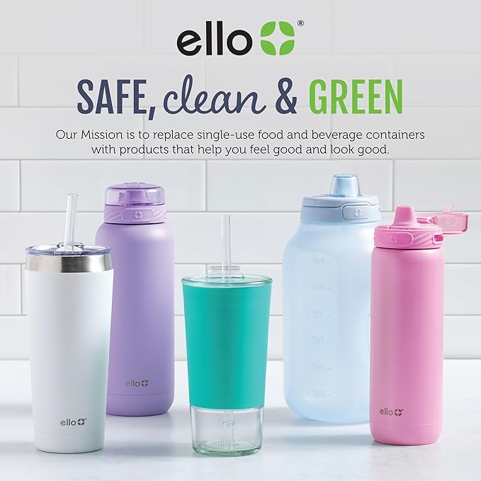 Ello Pop & Fill 22oz Stainless Steel Water Bottle with Quick Fill Technology, Double Walled and Vacuum Insulated Metal, Leak Proof Locking Lid, Sip and Chug, Reusable, BPA Free, Forest Mist