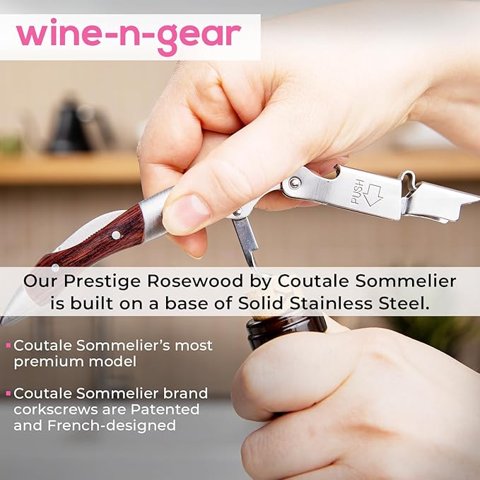 Prestige Rosewood By Coutale Sommelier - The French Patented Spring-Loaded Double Lever Waiters Corkscrew