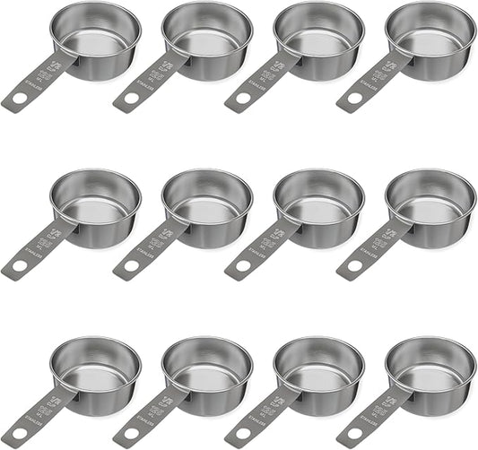 1/2 Cup Stainless Steel Measuring Cup | Sturdy Metal 125 ml | 125 cc | 4 oz | Single Cup for Wet and Dry Ingredients | Great for use as 1/2 Cup Dog Food Scoop - 12 PK