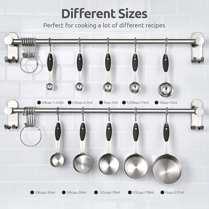 Measuring Cups and Spoons Set: U-Taste 18/8 Stainless Steel 10 Pieces Metal Stacking Kitchen Baking Cooking Food Measure Set 5 Cups 5 Spoons with Strengthened Weld Joints (Black, Upgraded Version)