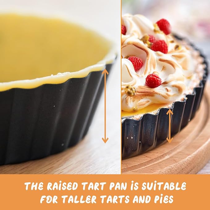 RICHSC-PAN Deep Tart Pan, 9.5 x 2.2 Inches Non-Stick Tall Tart Pan Bottom Can Be Removed. Suitable for Making Various Pies, Tarts and Quiche. Easy to Clean is the Choice for Home Baking.