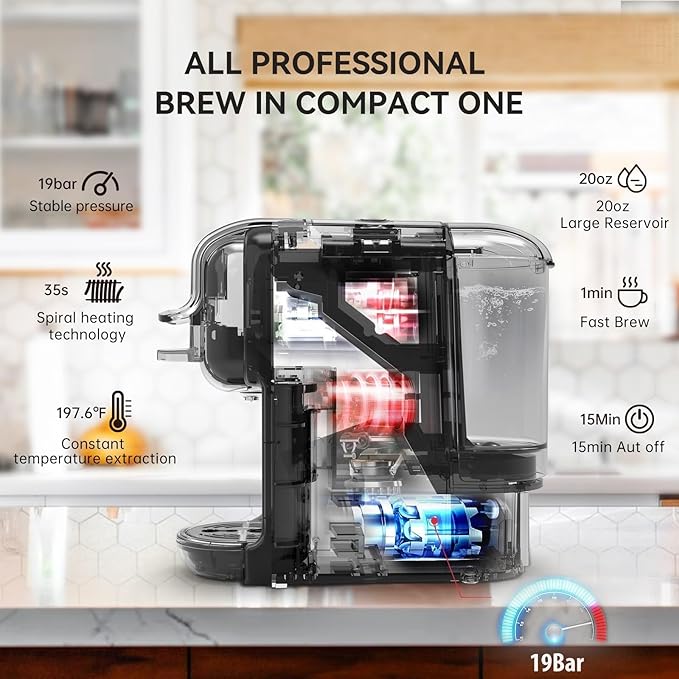 Multi-Capsule Coffee Maker, Hot/Cold Coffee Maker, Milk, ESE Pod Ground Coffee, Cafeteria, 19 Bar, 5 in 1 (Color : H2B WH, Size : CHINA_US)