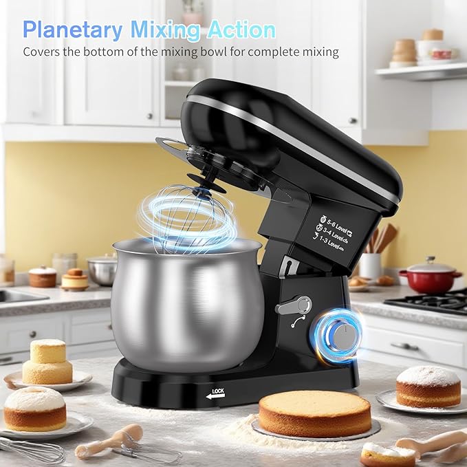 Electric Stand Mixer with 5.3 Quart，Cake Mixer with Stainless Steel Bowl and Stand, Kitchen Mixer Tilt-Head Design – Includes Dough Hook, Whisk & Beater-Great for Baking Bread, Cakes, Cookies