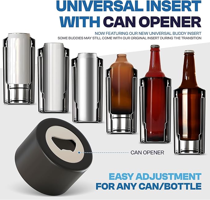 Frost Buddy Universal Buddy Can Cooler - Fits All - For Regular 12 & 16 oz or Slim-Size Bottles - Insulated Double-Walled Stainless Steel (Emerald Elegance)