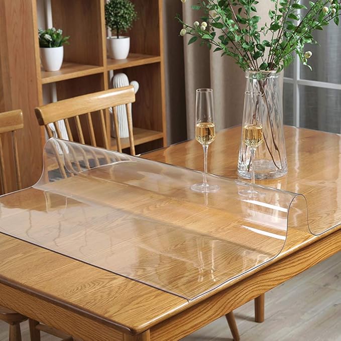 Wadrac Multisize Plastic Clear Table Cover Protector-1.5mm Thick 22x66 inch Non-Slip Waterproof Vinyl Tablecloths Desk Cover Pad for Dinner Sofa Game Table Kitchen Countertop Office Desk Cover